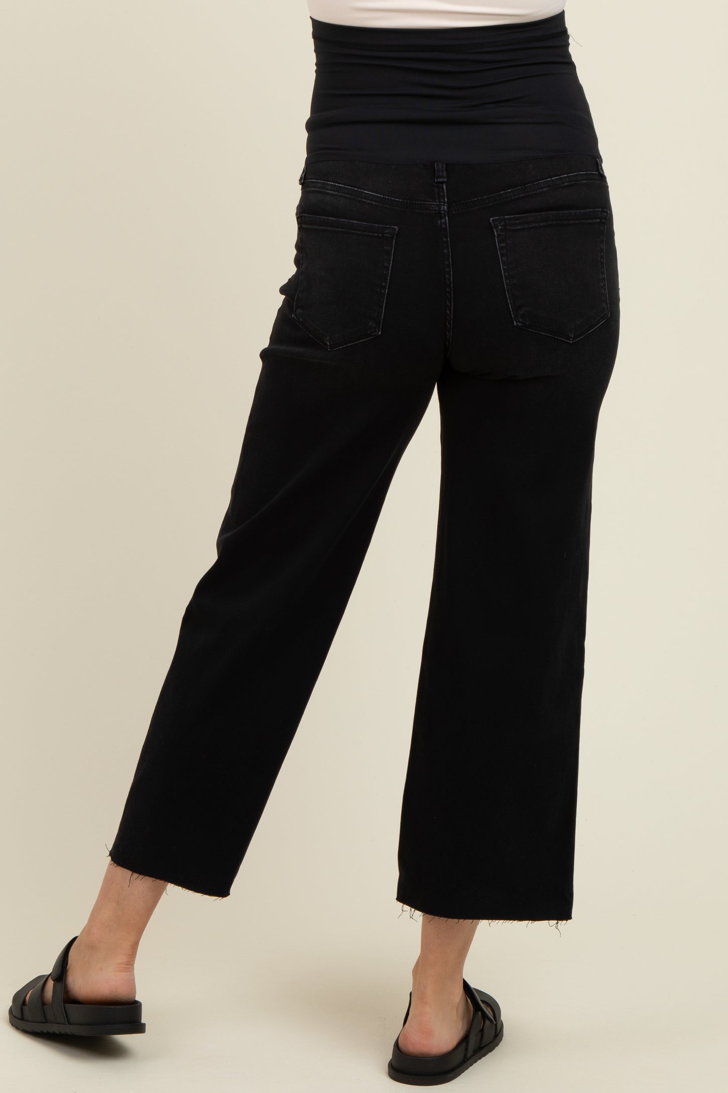 Black Raw Hem Cropped Wide Leg Maternity Jeans