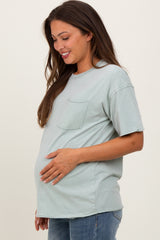 Sage Short Sleeve Front Pocket Tunic Maternity Top