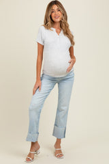 Light Blue Distressed Cropped Cuffed Maternity Straight Leg Jeans