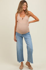 Blue Fringe Hem Ankle Wide Leg Maternity Jeans