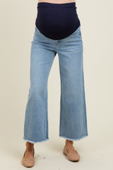 Blue Fringe Hem Ankle Wide Leg Maternity Jeans
