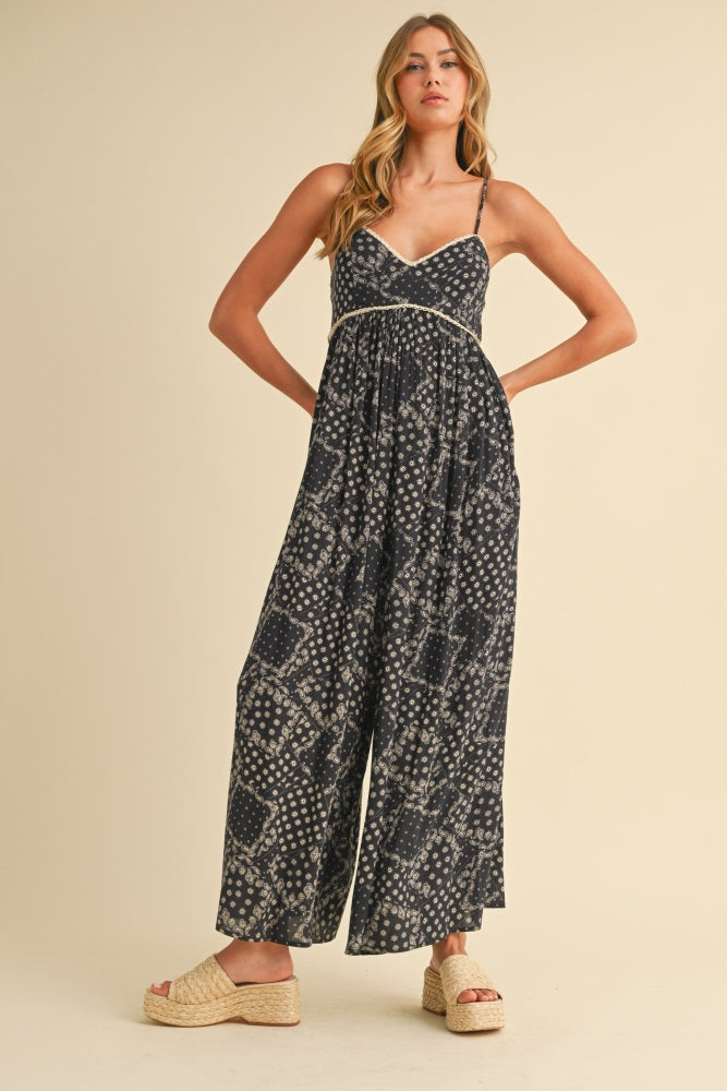 Black Paisley Printed Wide Relaxed Fit Maternity Jumpsuit
