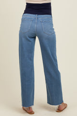 Blue Raw Hem Ankle Slim Wide Leg Maternity Jeans
