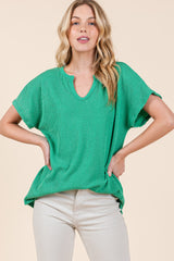 Green Ribbed Notched Neckline Maternity Top