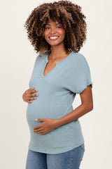 Mint Green Ribbed Notched Neckline Maternity Top