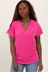 Fuchsia Ribbed Notched Neckline Top