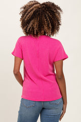 Fuchsia Ribbed Notched Neckline Maternity Top