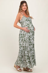 Olive Floral Waist Tie Maternity Maxi Dress