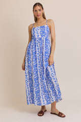 Blue Floral Colorblock Sleeveless Maternity Maxi Dress