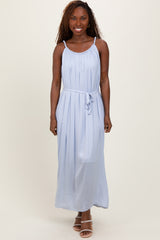 Light Blue Braided Neckline Maxi Dress