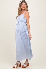 Light Blue Braided Neckline Maternity Maxi Dress