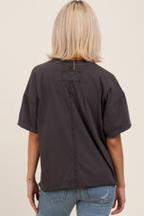 Black Boxy Raw Edge Maternity Short Sleeve Tee
