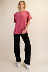 Dark Mauve Boxy Raw Edge Short Sleeve Tee