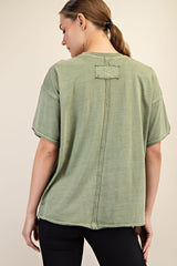 Olive Boxy Raw Edge Short Sleeve Tee