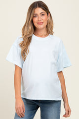 Light Blue Boxy Raw Edge Maternity Short Sleeve Tee