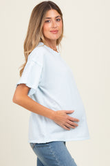 Light Blue Boxy Raw Edge Maternity Short Sleeve Tee