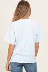 Light Blue Boxy Raw Edge Maternity Short Sleeve Tee