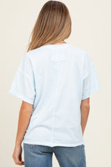 Light Blue Boxy Raw Edge Maternity Short Sleeve Tee