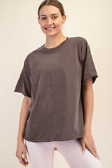 Mocha Boxy Raw Edge Short Sleeve Tee