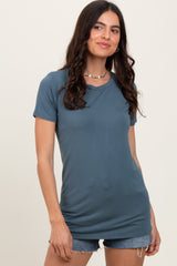 Blue Basic Short Sleeve Top