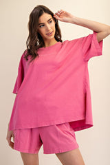 Fuchsia Washed Oversized Boxy Tee
