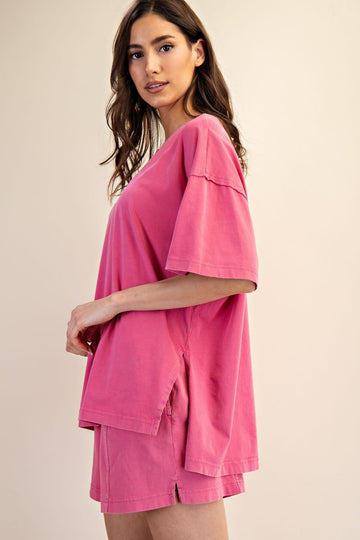 Fuchsia Washed Oversized Boxy Tee