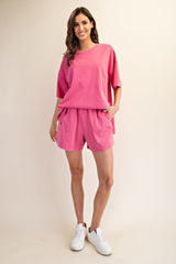 Fuchsia Washed Oversized Boxy Tee