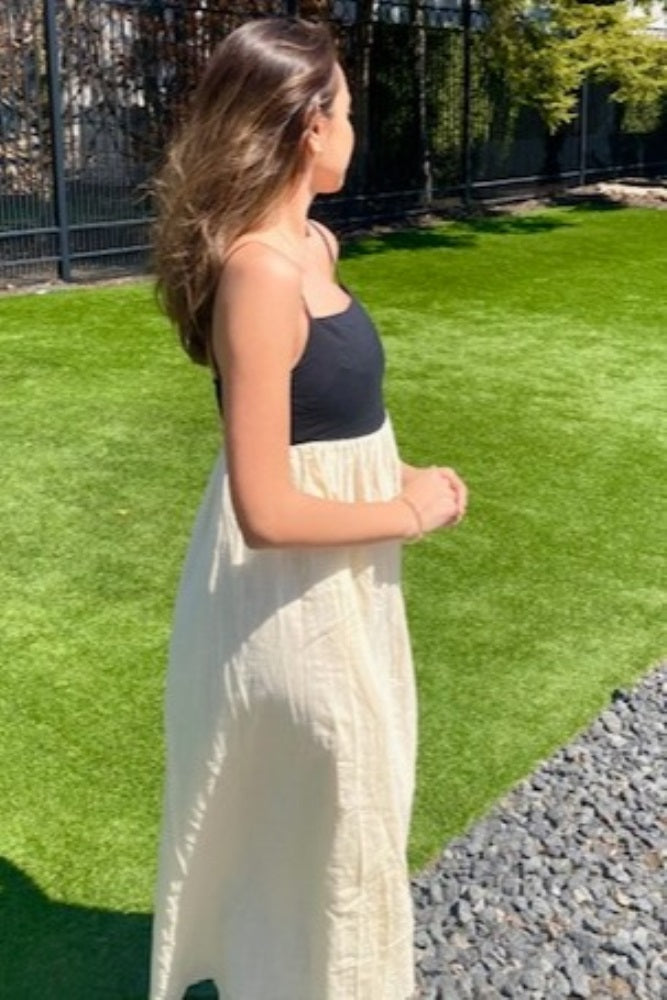 Cream Contrast Skirt Maxi Dress