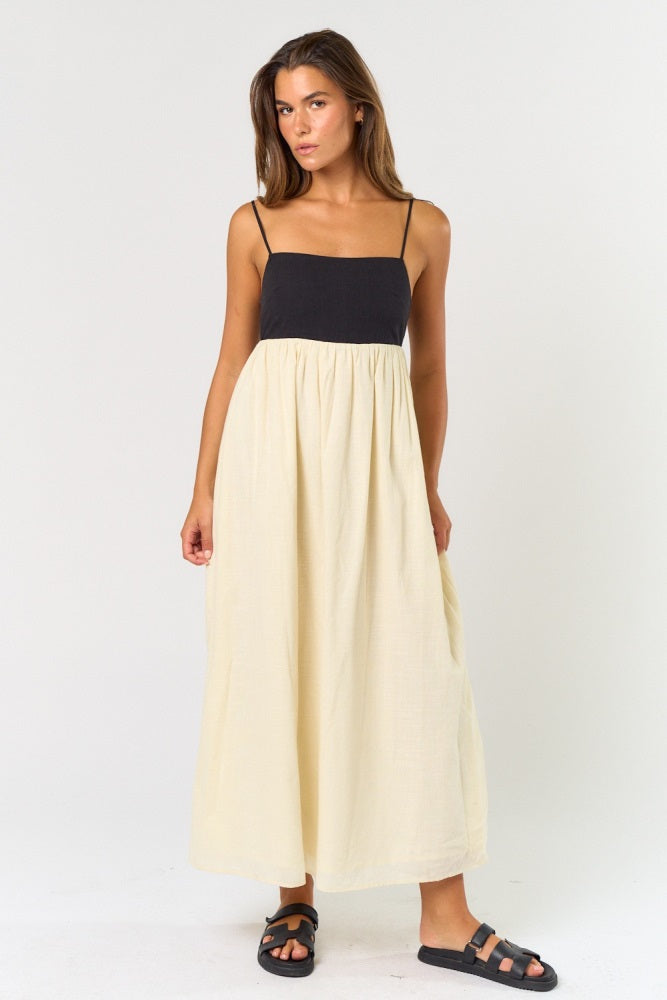 Cream Contrast Skirt Maxi Dress
