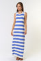 Blue Ribbed Striped Knit Sleeveless Maxi Dress