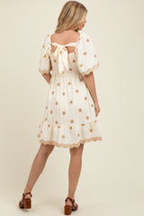 Ivory Embroidered Detail Smocked Tie Back Maternity Dress