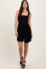 Black Ribbed Smocked Bodice Romper
