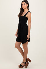 Black Ribbed Smocked Bodice Romper