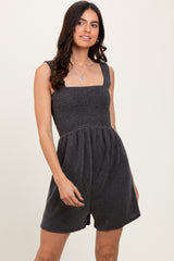 Charcoal Ribbed Smocked Bodice Maternity Romper