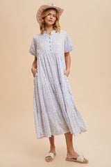 Blue Iris Floral Button Maxi Dress
