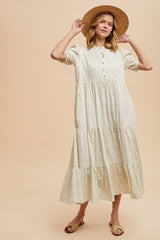 Green Iris Floral Button Maxi Dress