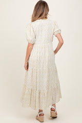 Green Iris Floral Button Maternity Maxi Dress