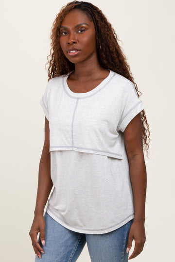 Heather Gray Double Layer Short Sleeve Nursing Top