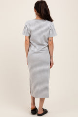 Heather Grey Striped Short Sleeve Maternity T-Shirt Midi Dress