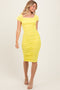 Yellow Mesh Ruched Off Shoulder Fitted Dress