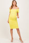 Yellow Mesh Ruched Off Shoulder Maternity Fitted Dress