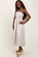 Cream Tube Striped Black Smocking Maxi Dress