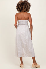 Cream Tube Striped Black Smocking Maternity Maxi Dress