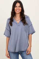 Gray Ribbed Reverse Stitch Tunic Top
