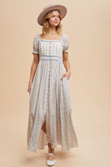 Cream Floral Lace Trim Maxi Dress
