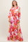 RedFloral Chiffon Long Sleeve Maxi Dress