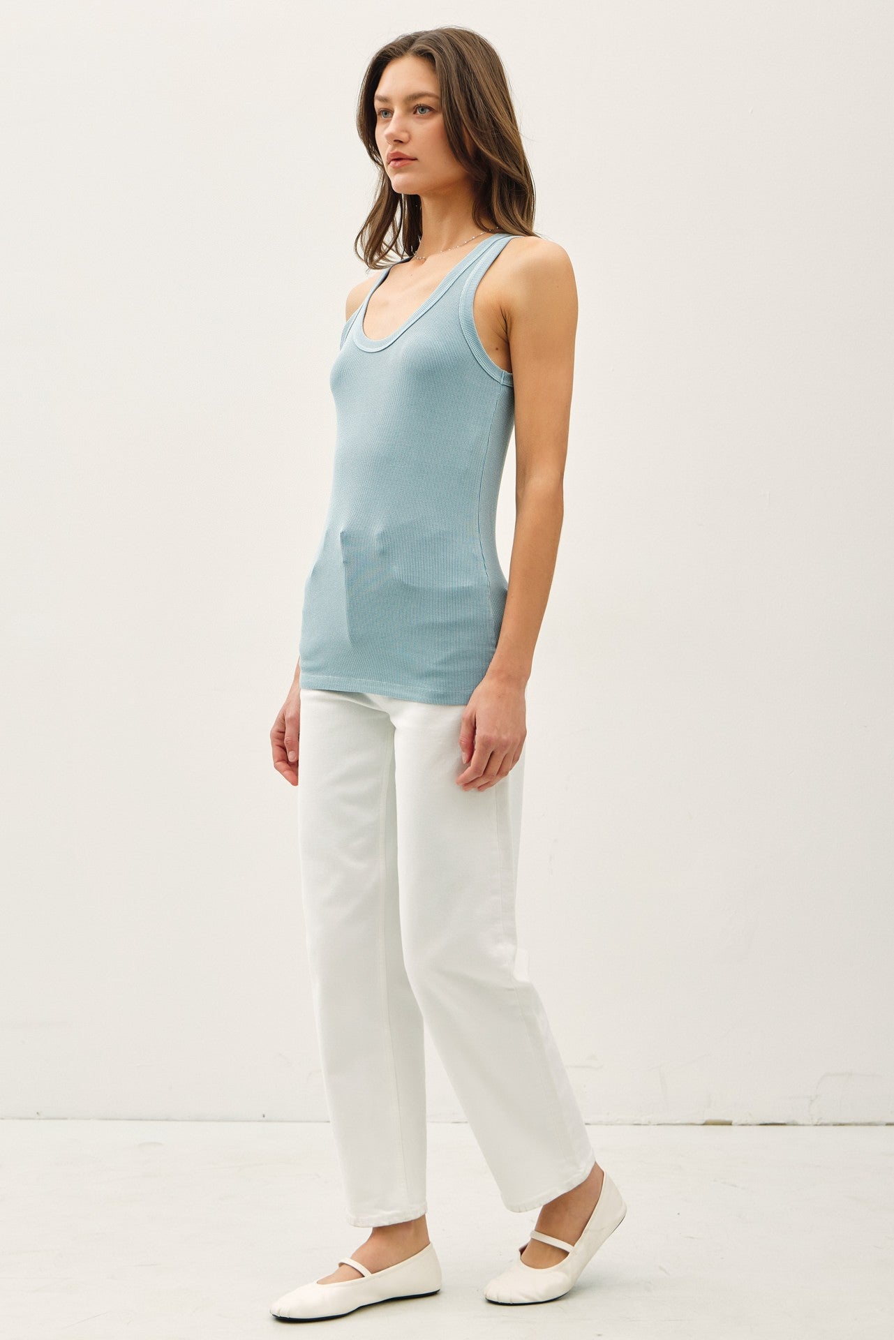 Light Blue Sleeveless Ribbed Top