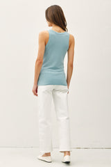 Light Blue Sleeveless Ribbed Top