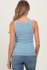 Light Blue Sleeveless Ribbed Maternity Top