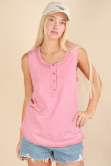Pink Raw Hem Button Detail Sleeveless Maternity Top